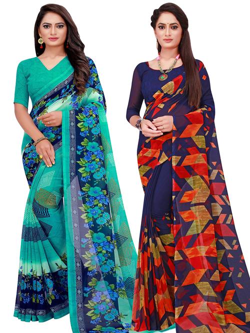 pack of 2 casual wear combo sarees with blouse - 21456043 - Very Small Image - 1