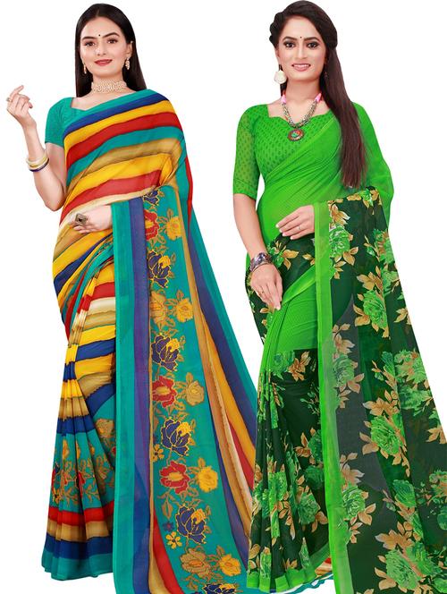 pack of 2 casual wear combo sarees with blouse - 21456045 - Very Small Image - 1