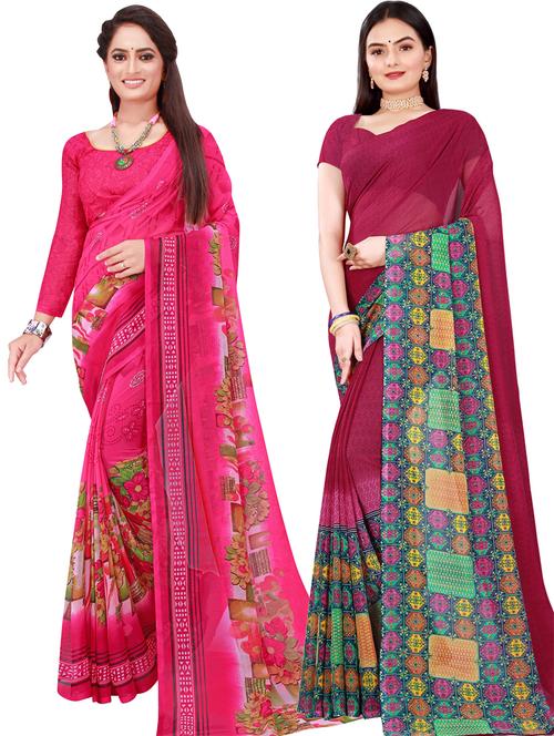 women pack of 2 casual wear sarees with blouse - 21456048 - Very Small Image - 1