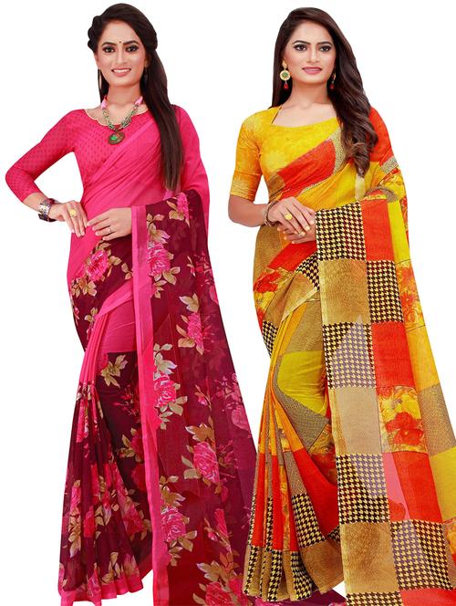 women pack of 2 casual wear combo sarees with blouse - 21456059 - Very Small Image - 1