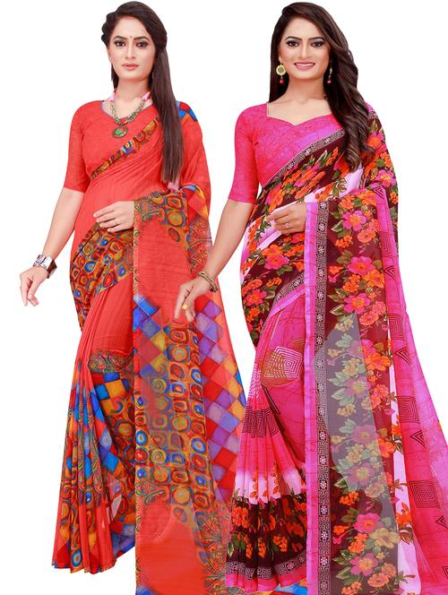women pack of 2 casual wear combo sarees with blouse - 21456069 - Very Small Image - 1