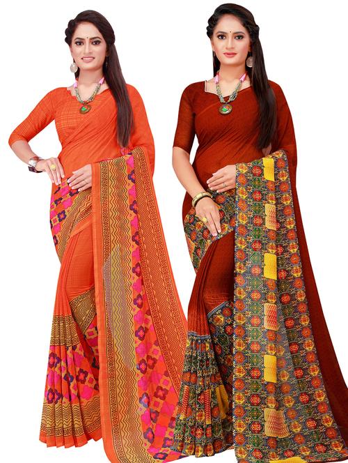 women pack of 2 casual wear combo sarees with blouse - 21456076 - Very Small Image - 1