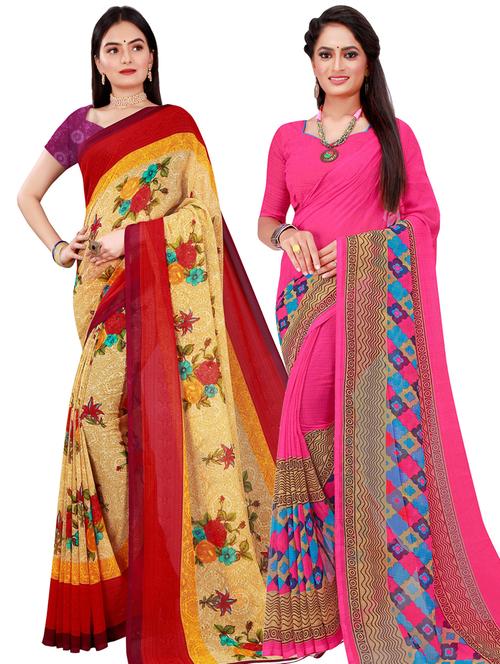 women pack of 2 casual wear combo sarees with blouse - 21456090 - Very Small Image - 1