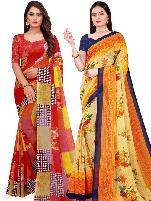 women pack of 2 casual wear combo sarees with blouse - 21456108 - Very Small Image - 1