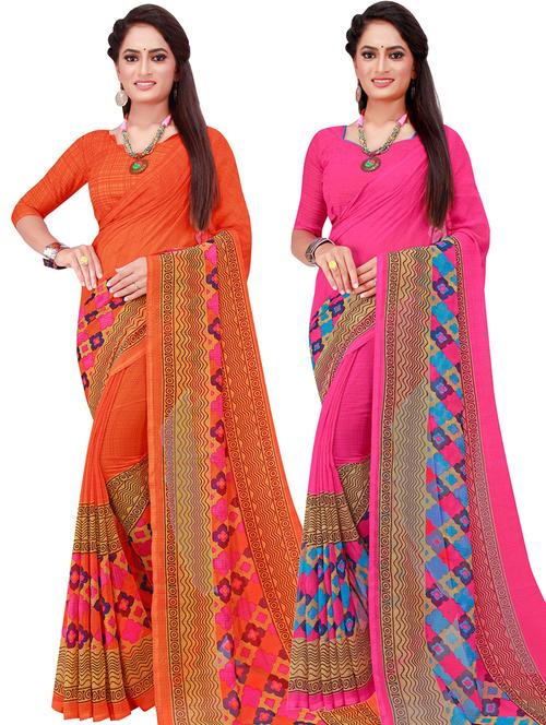 women pack of 2 casual wear combo sarees with blouse - 21456114 - Very Small Image - 1