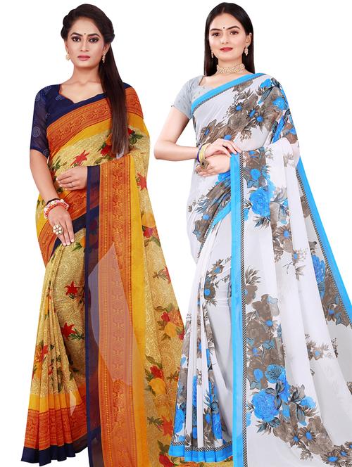 women pack of 2 casual wear combo sarees with blouse - 21456118 - Very Small Image - 1
