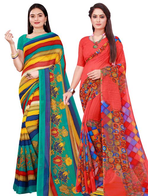 women pack of 2 casual wear combo sarees with blouse - 21456130 - Very Small Image - 1