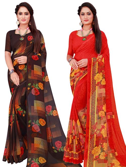 women pack of 2 casual wear combo sarees with blouse - 21456133 - Very Small Image - 1