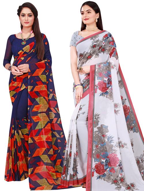 women pack of 2 casual wear combo sarees with blouse - 21456134 - Very Small Image - 1