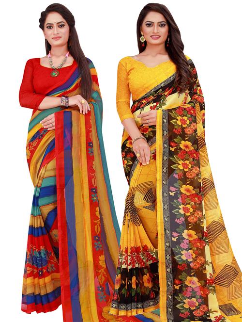 women pack of 2 casual wear combo sarees with blouse - 21456152 - Very Small Image - 1
