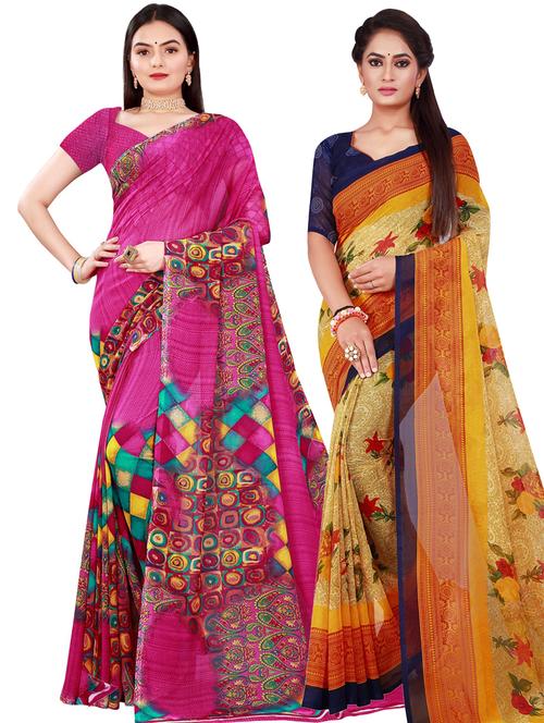 women pack of 2 casual wear combo sarees with blouse - 21456155 - Very Small Image - 1