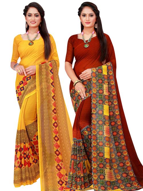 women pack of 2 casual wear combo sarees with blouse - 21456162 - Very Small Image - 1