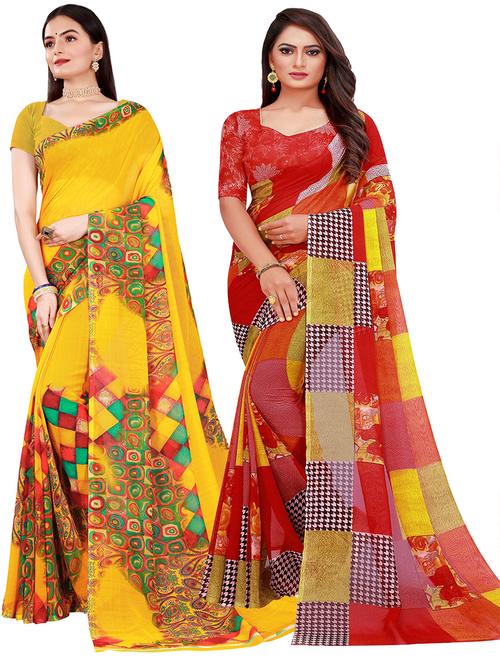 women pack of 2 casual wear combo sarees with blouse - 21456304 - Very Small Image - 1