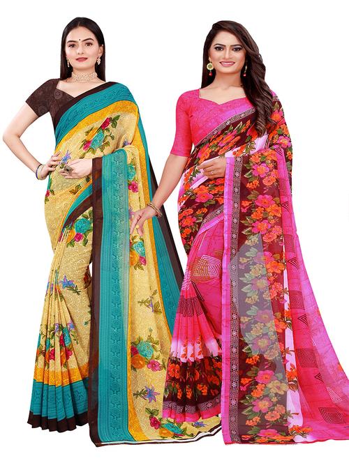 women pack of 2 casual wear combo sarees with blouse - 21456305 - Very Small Image - 1