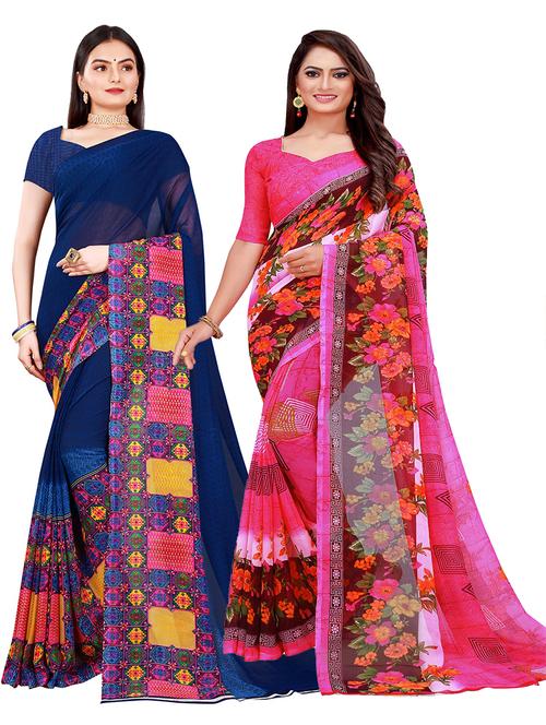 women pack of 2 casual wear combo sarees with blouse - 21456306 - Very Small Image - 1