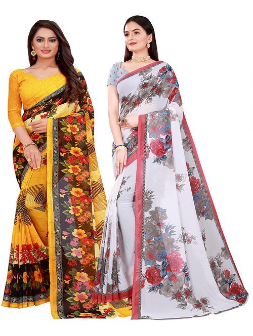 women pack of 2 casual wear combo sarees with blouse - 21456308 - Very Small Image - 1