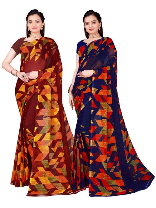 women pack of 2 casual wear combo sarees with blouse - 21456343 - Very Small Image - 1