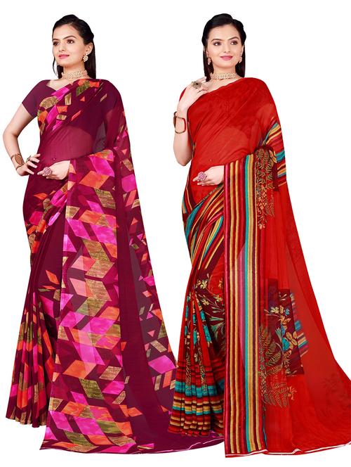 women pack of 2 casual wear combo sarees with blouse - 21456345 - Very Small Image - 1