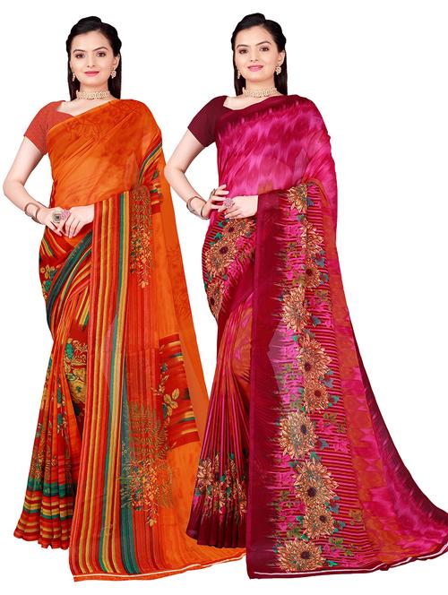 women pack of 2 casual wear combo sarees with blouse - 21456349 - Very Small Image - 1