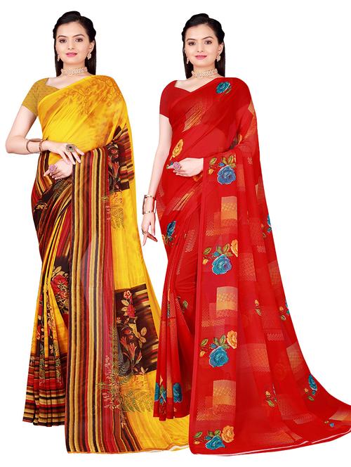 women pack of 2 casual wear combo sarees with blouse - 21456361 - Very Small Image - 1