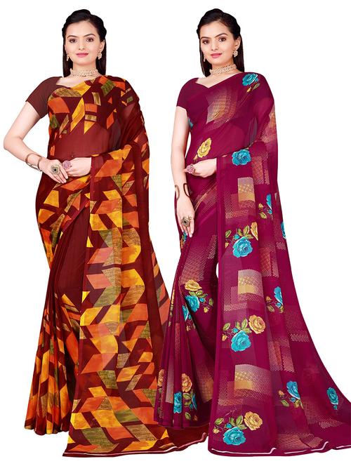 women pack of 2 casual wear combo sarees with blouse - 21456362 - Very Small Image - 1