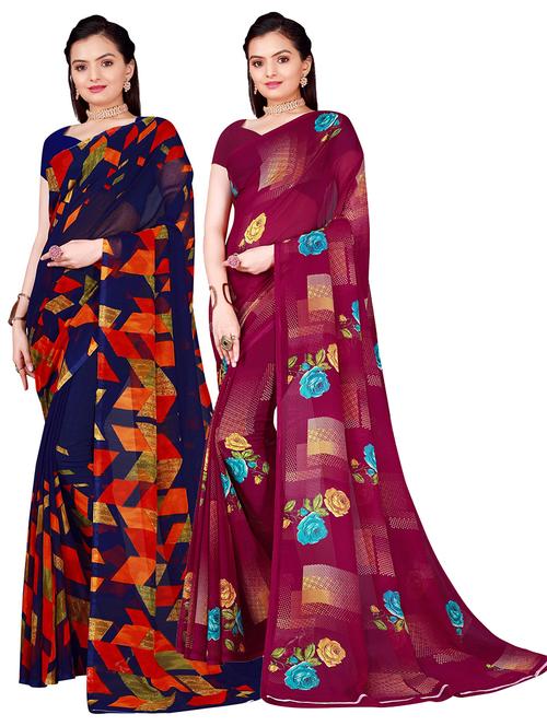 women pack of 2 casual wear combo sarees with blouse - 21456363 - Very Small Image - 1