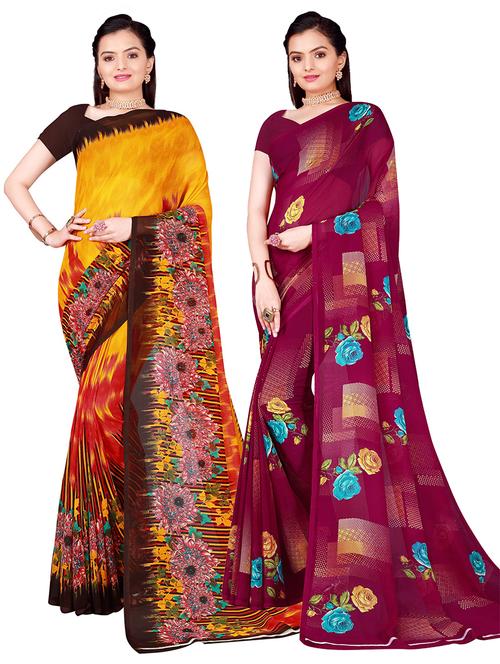women pack of 2 casual wear combo sarees with blouse - 21456365 - Very Small Image - 1