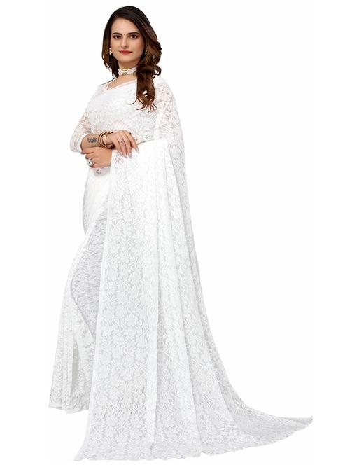 women white self design net saree with blouse - 21456420 - Very Small Image - 1