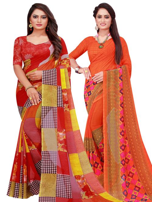 women pack of 2 casual wear combo sarees with blouse - 21456494 - Very Small Image - 1