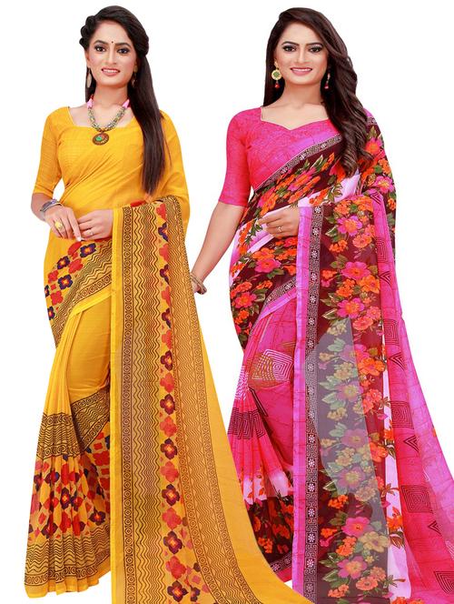women pack of 2 casual wear combo sarees with blouse - 21456495 - Very Small Image - 1