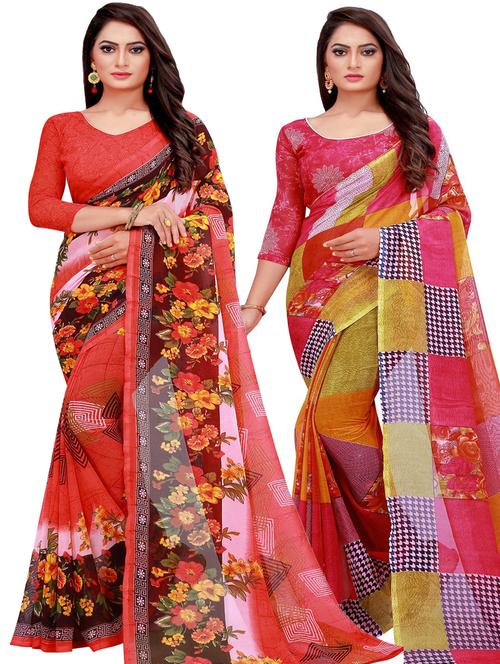 women pack of 2 casual wear combo sarees with blouse - 21456496 - Very Small Image - 1