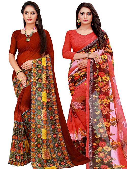 women pack of 2 casual wear combo sarees with blouse - 21456500 - Very Small Image - 1