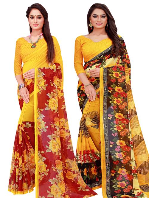 women pack of 2 casual wear combo sarees with blouse - 21456501 - Very Small Image - 1