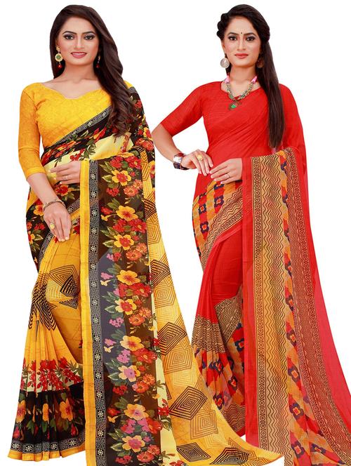 women pack of 2 casual wear combo sarees with blouse - 21456502 - Very Small Image - 1