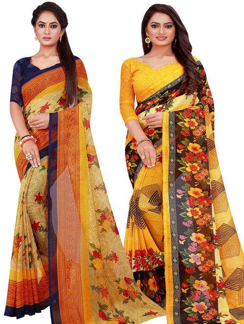 women pack of 2 casual wear combo sarees with blouse - 21456503 - Very Small Image - 1