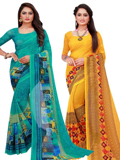 women pack of 2 casual wear combo sarees with blouse - 21456507 - Very Small Image - 1