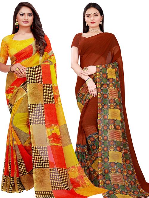 women pack of 2 casual wear combo sarees with blouse - 21456512 - Very Small Image - 1