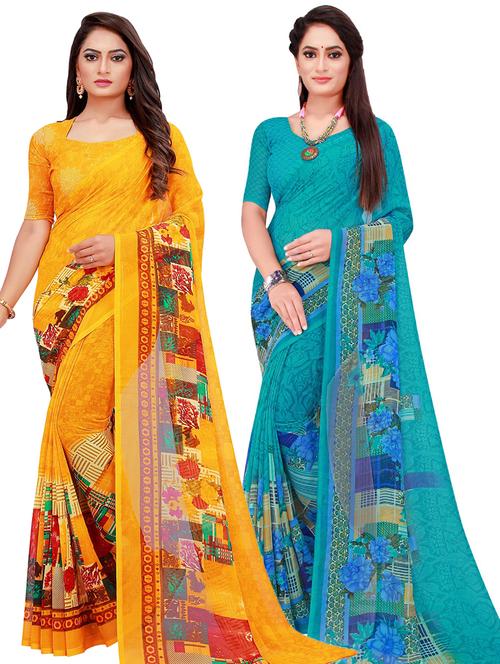 women pack of 2 casual wear combo sarees with blouse - 21456513 - Very Small Image - 1