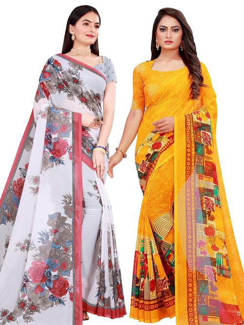 women pack of 2 casual wear combo sarees with blouse - 21456515 - Very Small Image - 1