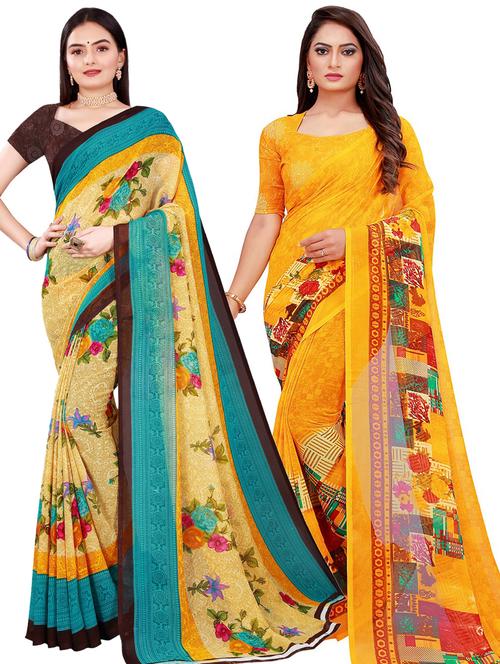women pack of 2 casual wear combo sarees with blouse - 21456516 - Very Small Image - 1