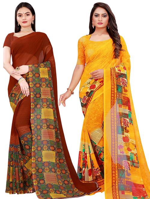 women pack of 2 casual wear combo sarees with blouse - 21456518 - Very Small Image - 1