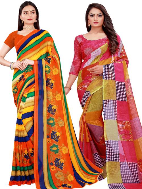 women pack of 2 casual wear combo sarees with blouse - 21456527 - Very Small Image - 1