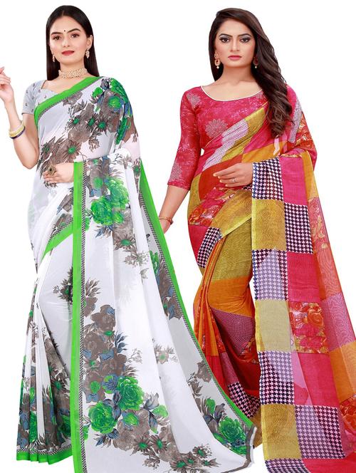 women pack of 2 casual wear combo sarees with blouse - 21456528 - Very Small Image - 1