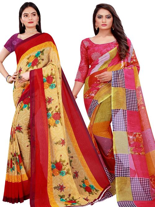 women pack of 2 casual wear combo sarees with blouse - 21456529 - Very Small Image - 1