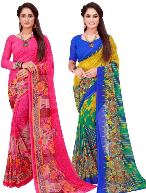 women pack of 2 casual wear combo sarees with blouse - 21456530 - Very Small Image - 1