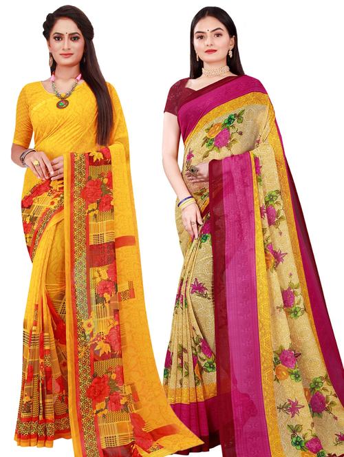 women pack of 2 casual wear combo sarees with blouse - 21456535 - Very Small Image - 1