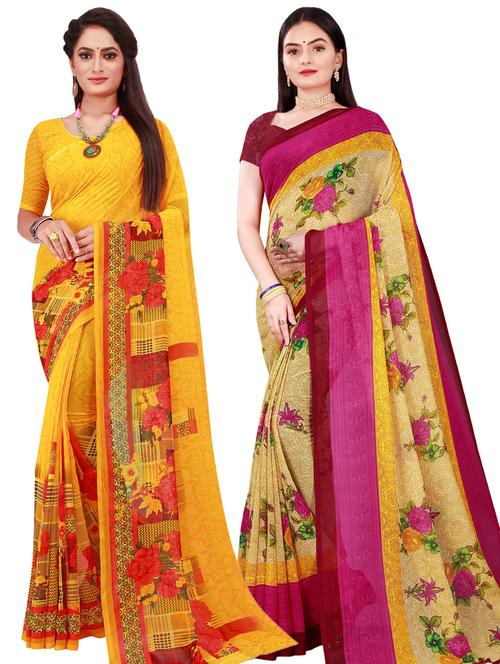 women pack of 2 casual wear combo sarees with blouse - 21456536 - Very Small Image - 1
