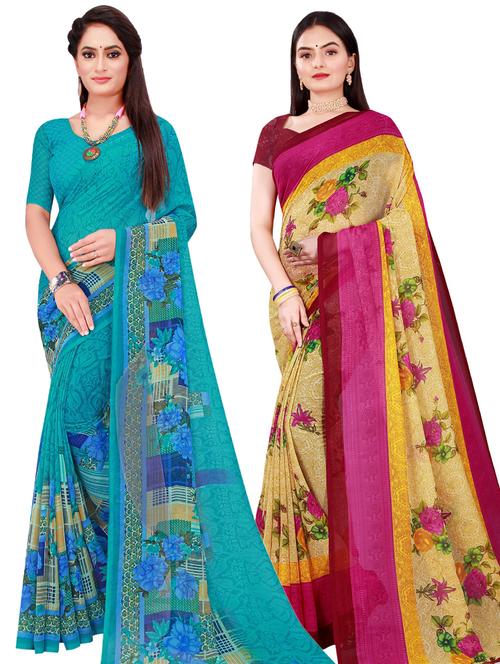 women pack of 2 casual wear combo sarees with blouse - 21456539 - Very Small Image - 1