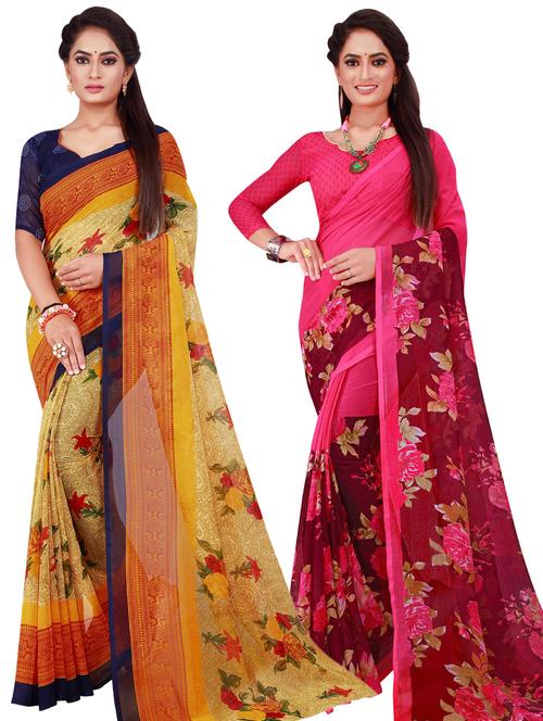 women pack of 2 casual wear combo sarees with blouse - 21456544 - Very Small Image - 1