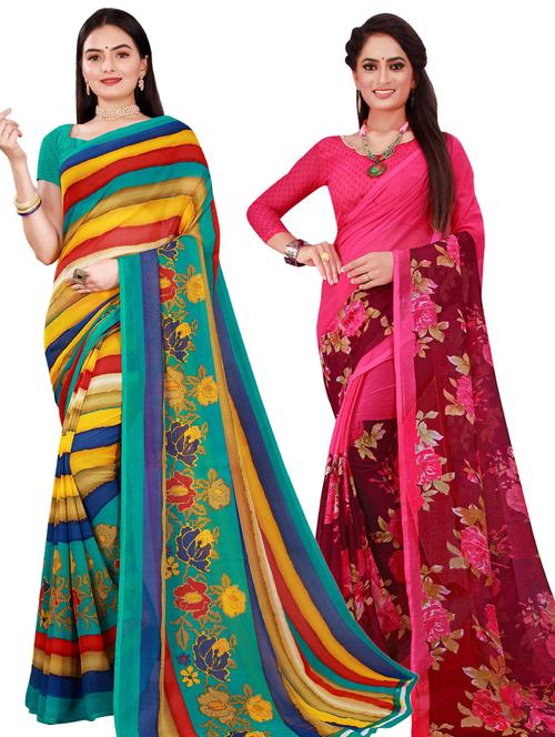 women pack of 2 casual wear combo sarees with blouse - 21456545 - Very Small Image - 1